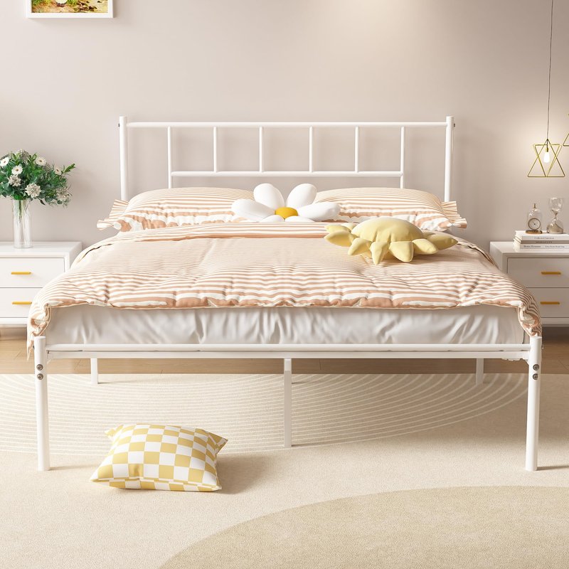 VECELO Full Metal Platform Bed Frame with Headboard, Heavy Duty Steel Slat Support, Under Bed Storage,No Box Spring Needed, Easy Assembly