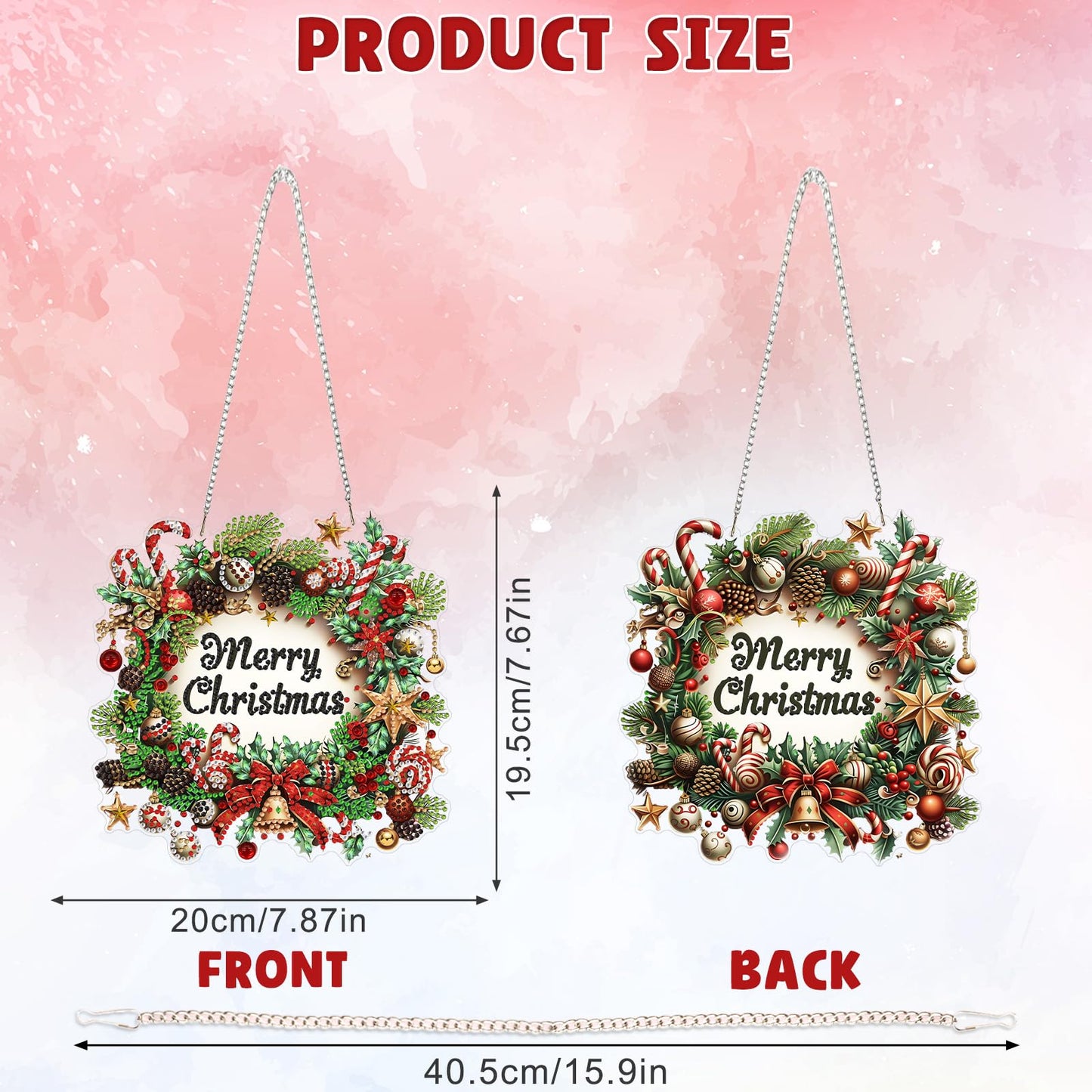 DOMROM Hanging Diamonds Art Kits for Adults, Christmas Wreath DIY Special Shaped Diamond Painting, Gem Art Suncatcher Ornament for Home Window Wall Decor