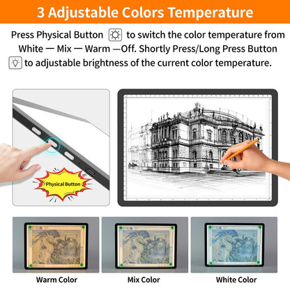 TOHETO Rechargeable A4 Light Pad for Diamond Painting, Ultra Bright Tracing Light Box for Drawing, Wireless Lightbox for Tracing and Drawing, Cordless Diamond Art Light Board for Sketching (Black)