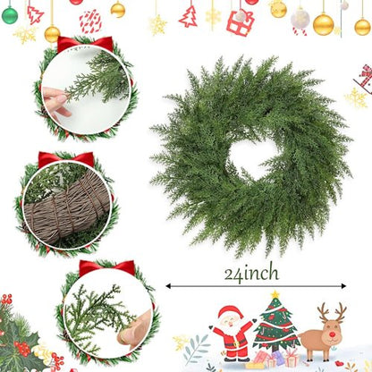Lush Christmas Wreath - 24-Inch Real Touch Faux Cedar - Perfect for Indoor/Outdoor Holiday Decor