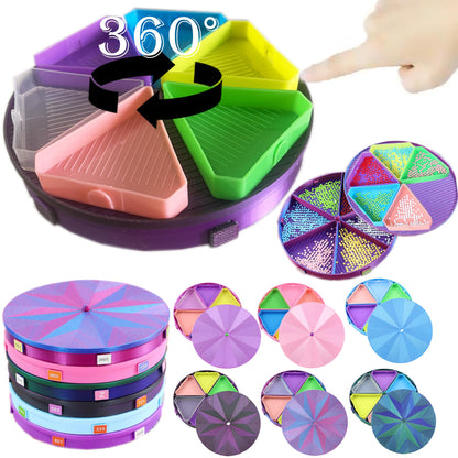 Diamond Painting Tray with Lid, 360° Rotation Diamond Art Storage Trays Kits for Adults, Bead Sorting Trays, Rhinestone Tray Organizer Accessories and Tools for 5D Diamonds DIY Crafts (Blue)