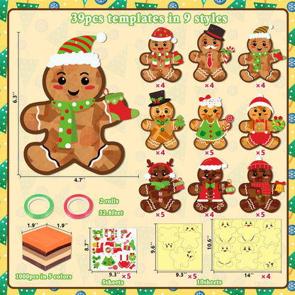 Renbuzhu 39PCS Christmas Crafts Bulk: Gingerbread Men Paper Suncatchers DIY Kit for Winter Xmas Holiday Activities Decorations, Window Stained Glass Effect Art Ornaments