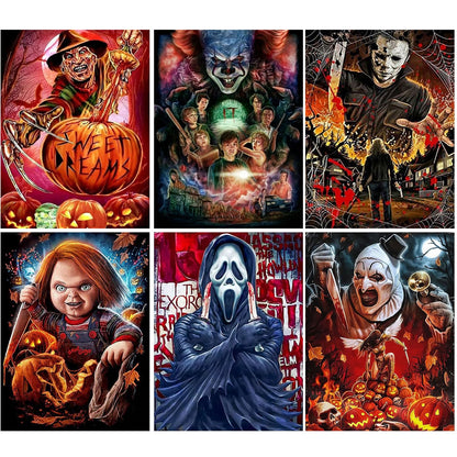 Sretoul 6 Pack Halloween Diamond Art Kits for Adults, Diamond Painting Kit Beginners Halloween, Horror 5D Gem Art for Adults with Round Gem Painting Gift Home Wall Decor 12x16 Inch