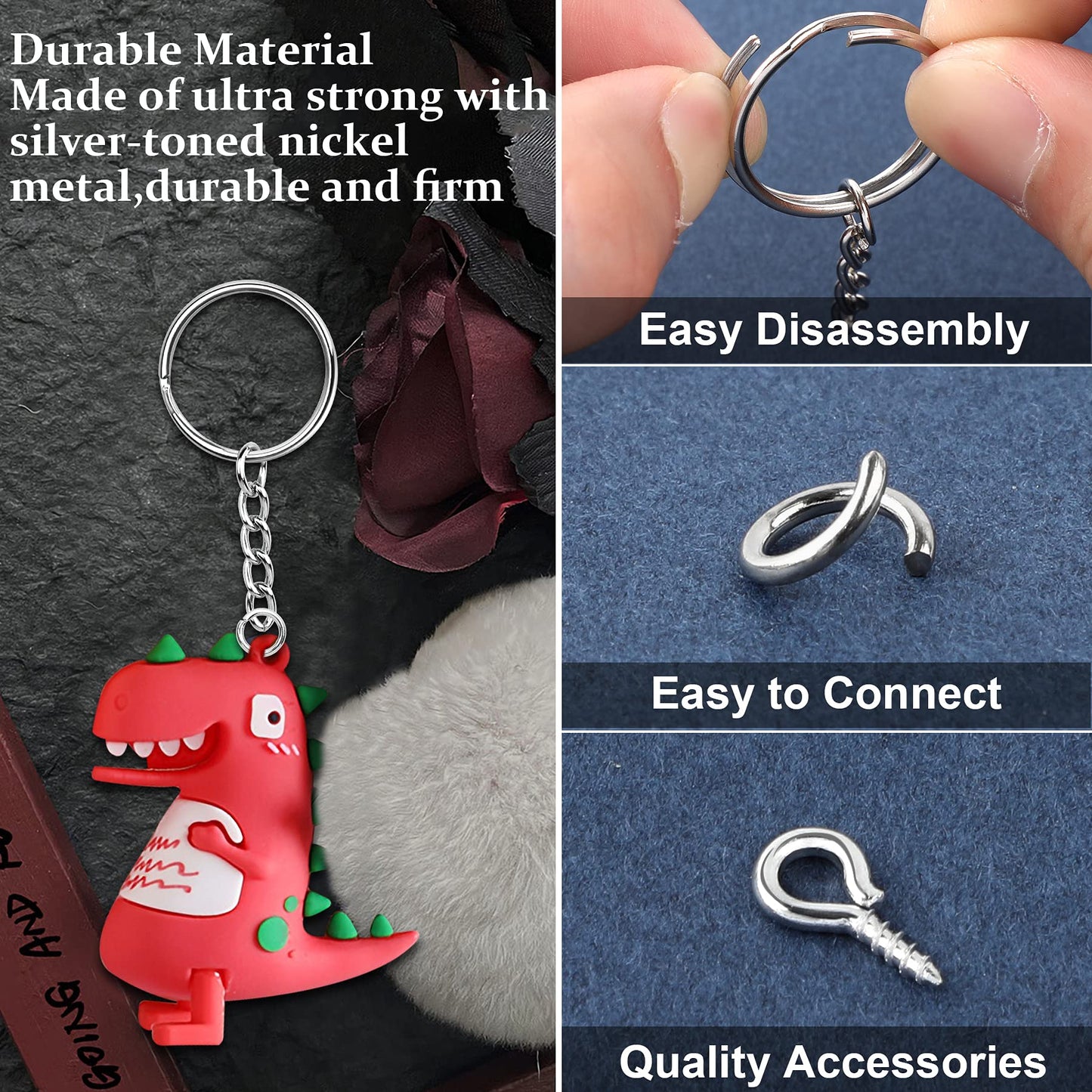 600Pcs Keychain Rings - 25mm Rings, Keys Jumps Including Chain & 200 Screw Eye Pins - Set for Resin Crafts