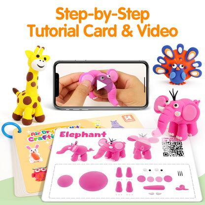 Air Dry Clay Kit for Kids, 12 Animals Modeling Clay for Kids, Molding Clay with Tutorial Cards & Video, 8 Sculpting Tools, Ultra Light, Safe & Non-Toxic, DIY Arts and Crafts Toys Gifts for Boys Girls