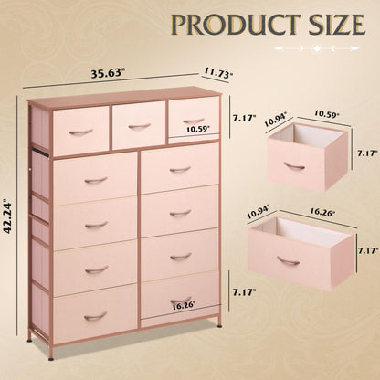 WLIVE Tall Dresser for Bedroom, Fabric Dresser Storage Tower, Chest of Drawers Organizer Unit with 11 Drawers, Storage Cabinet, Hallway, Closets, Steel Frame, Wood Top, Pink