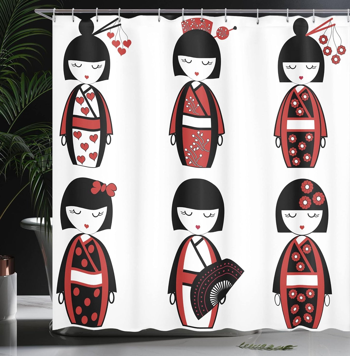 Ambesonne Ethnic Shower Curtain, Unique Geisha Dolls in Folkloric Costumes, Bathroom Decor Set, 69" W x 70" L