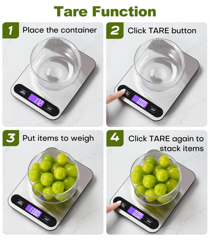 Atogou Food Scale, 33lb/ 15kg Digital Kitchen Scale with Full View LCD Display, Durable Stainless Steel Surface, for Cooking, Baking, Meal Prep Black