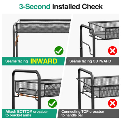 Spice Rack Organizer for Countertop,Xpatee 2-Tier Foldable Metal Rust-Proof Standing Large Seasoning Storage Shelf with Guardrail and Mesh Design for Kitchen Cabinet Bathroom Living Room Pantry, Black