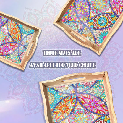 EWJRNSF Diamond Art Kits for Adults Wooden Serving Trays with Handles, 5D Diamond Painting Big Gem Arts and Craft Gifts Trays Decor Gift Home Decor 7.8x11.8 Inches Mandala A