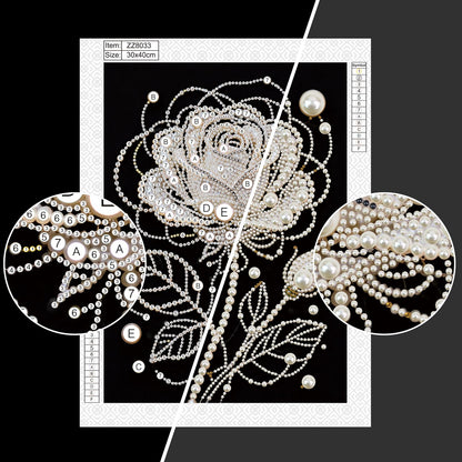 WSLWXSHM Pearl Diamond Painting Kits for Adults Rose Flower, 5D Special Shape Diamond Art Kits for Beginners, Crystal Rhinestones Diamond Painting for Home Wall Decoration Gift 12×16inch/30×40cm