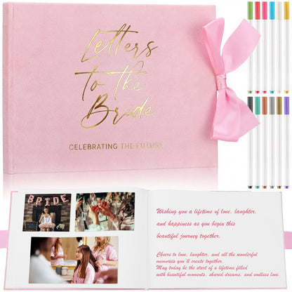 Eaasty 11.4 x 8.1 Inch Wedding Guest Book Letters to the Bride Scrapbook with 12 Pcs Pen 120 Page Wedding Memory Book Bridal DIY Scrapbook for Engagement Bridal Shower Party Supplies(Modern Style)