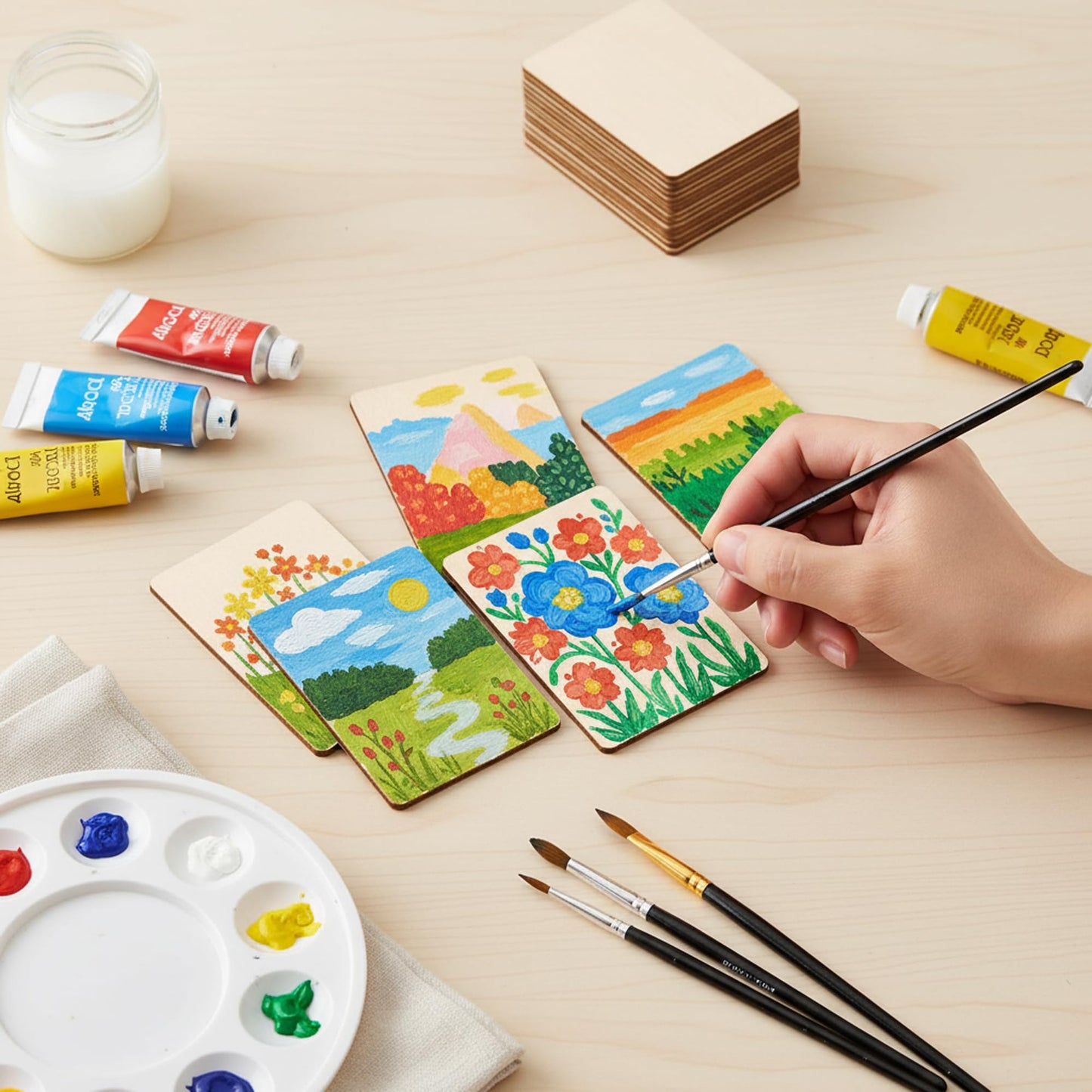 100 Pcs Unfinished Wood Pieces Blank Wood Squares Round Corner for Painting Writing Carving Letter Scrabble DIY (2.08” x 1.37” Rectangle)