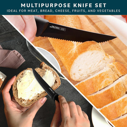 Home Hero 6 Pcs Steak Knives Set, High-Carbon Stainless Steel Razor-Sharp Serrated Knives with Ergonomic Handles