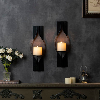 Wall Candle Sconces Set of 2, Decorative Metal Candle Holder for Living Room, Farmhouse, Fireplace (Matte Black)