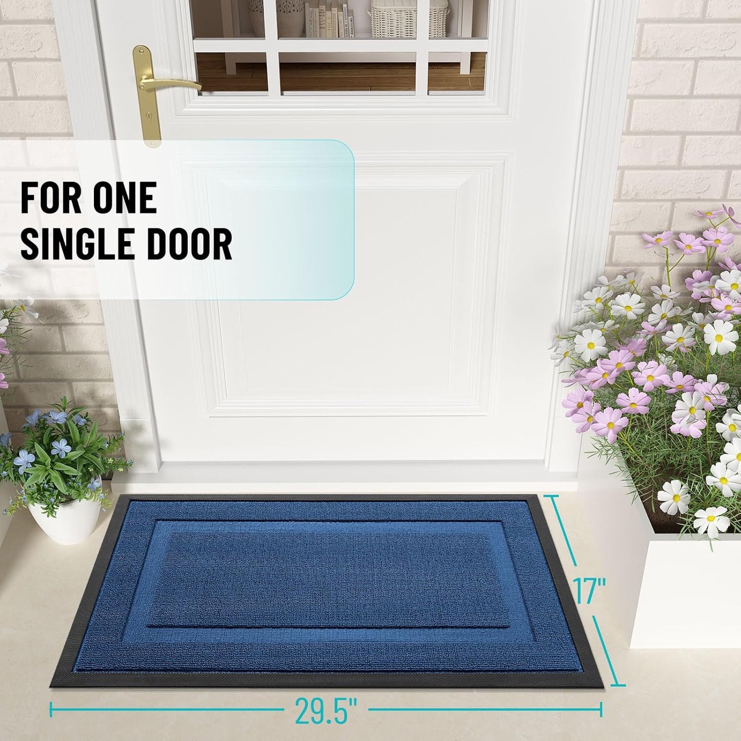 OLANLY Waterproof Front Door Mat - All-Season Natural Rubber Doormat | Easy Clean, Low Profile, 29.5x17, Navy Blue