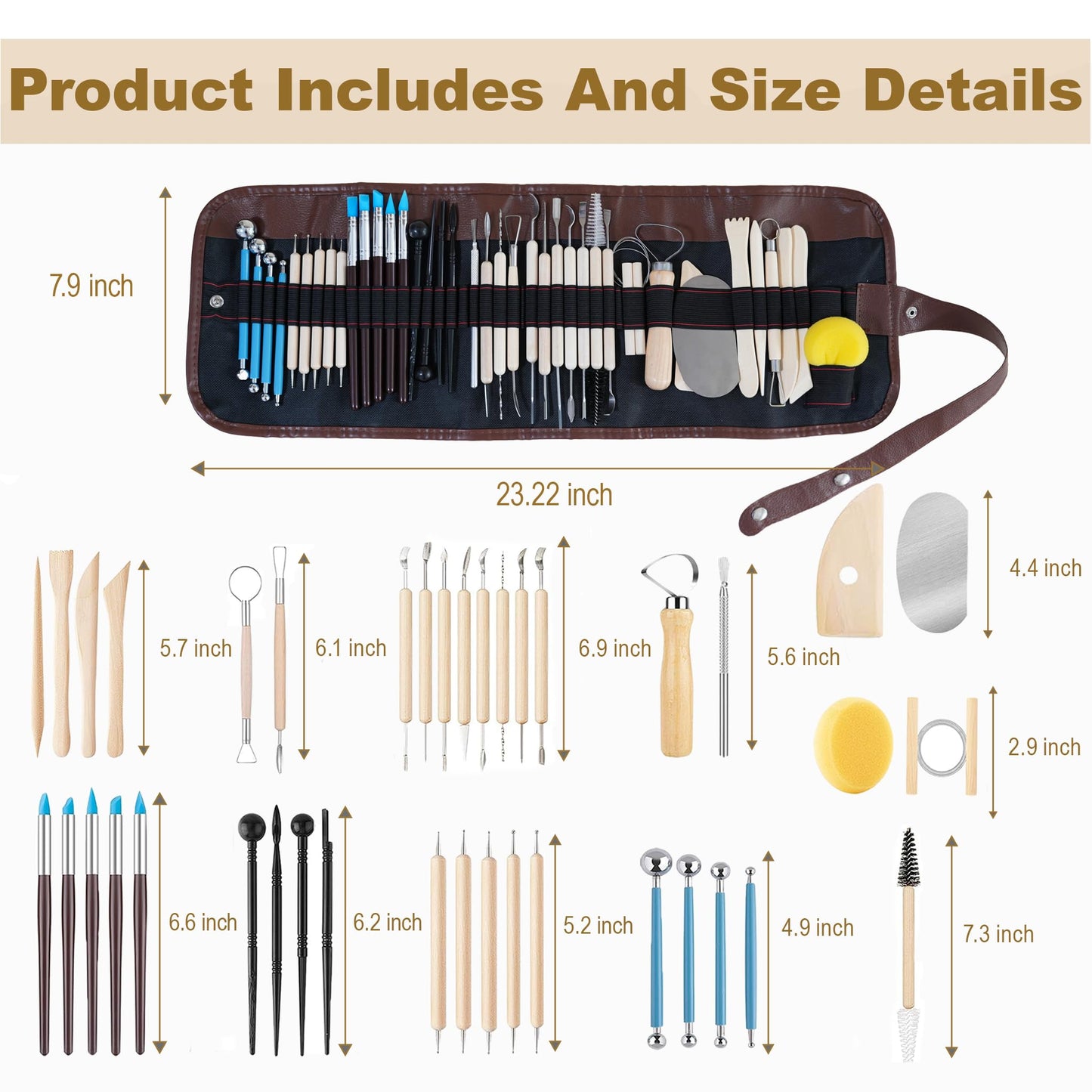 CeeVian Clay Tool Kit 40 PCS Clay Sculpting Tools Pottery Tools Pottery Tools for Sculpting for DIY Handcraft Modeling Clay Carving Tools Set for Beginners and Professional Art Crafts