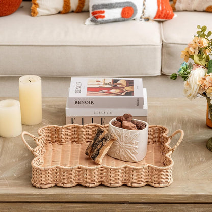 15 "11 "2 GRANNY SAYS Scalloped Edge Rectangle Wicker Serving Tray, Coffee Table Tray, Serving Trays with Handles