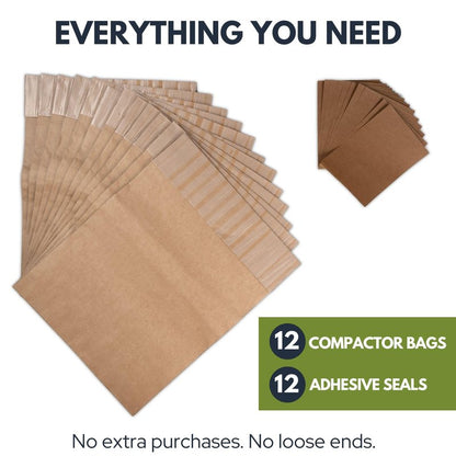 Wenses Paper Trash Compactor Bags, 12 Pack, Fits 15-Inch Compactors