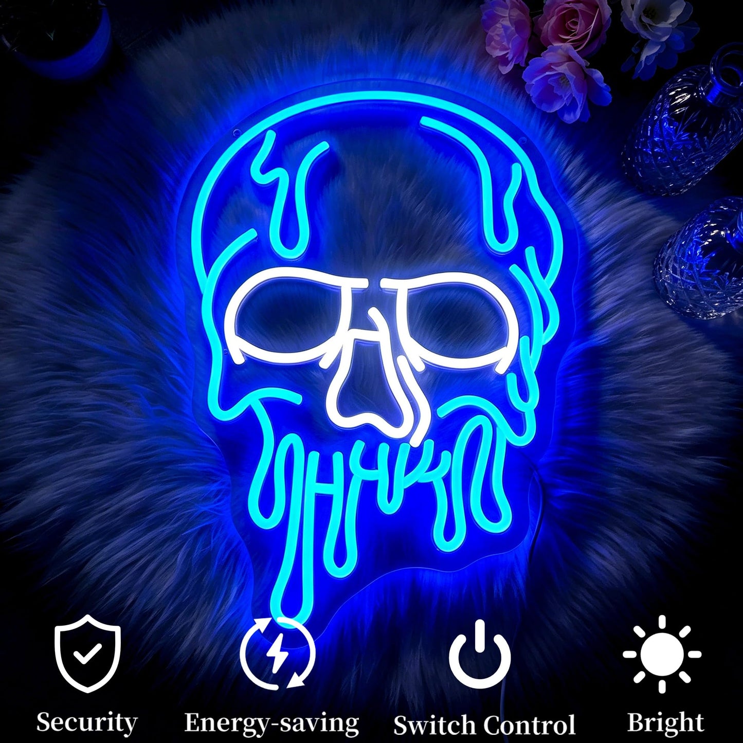 Ebdobgbs Skull Neon Sign for Wall Decor Skeleton Dimmable Led Neon Lights Halloween Light Up Signs for Game Room Gift Decoration USB Powered