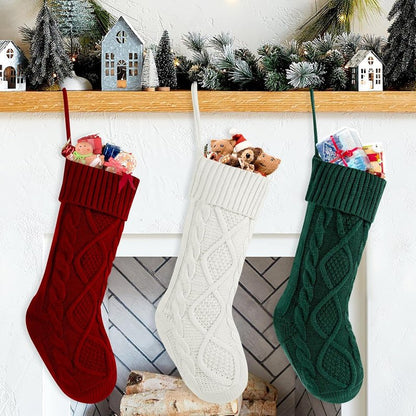 Personalized Christmas Stocking,18 Inches Knit Christmas Stockings,Knit Stockings Christmas,Large Size Cable Knitted Stocking for Gifts and Fireplace Christmas Holiday Party Decoration (Red)