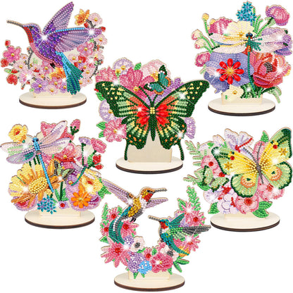 Cinnvoice 6 Pcs Diamond Art Tabletop Decorations Diamond Painting Centerpieces Dragonfly DIY Flower Desktop Art Ornaments for Table Tabletop Decor (Butterfly)