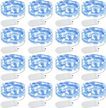16 Pack IP68 7ft Olafus Blue Fairy Lights Battery Operated, Waterproof Mini String Light, Small LED Bottle Light