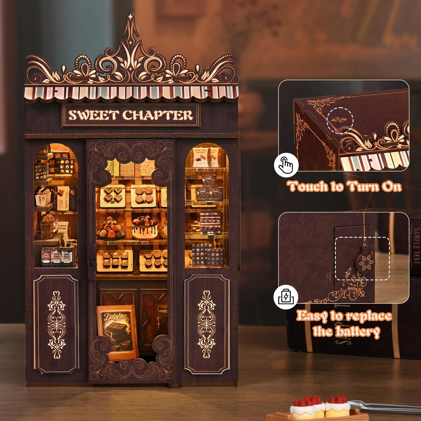 KERNOWO Book Nook Kit, DIY 3D Wooden Puzzles for Adults, Teens and Beginners, Miniature Tiny House Kit for Bookshelf Decor, Bookish Gift for Family, Friends, Book Lovers (Sweet Chapter)