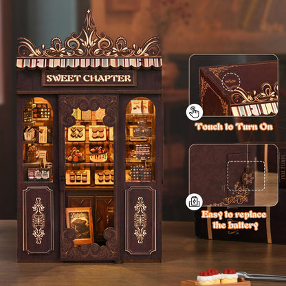 KERNOWO Book Nook Kit, DIY 3D Wooden Puzzles for Adults, Teens and Beginners, Miniature Tiny House Kit for Bookshelf Decor, Bookish Gift for Family, Friends, Book Lovers (Sweet Chapter)