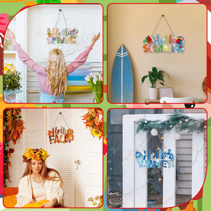 Cinnvoice 12 Pcs Seasonal Diamond Art Wreath Kits Holiday 5d DIY Diamond Painting Signs Germ Hanging Art Ornaments for Wall Door Decorations (Seasonal)