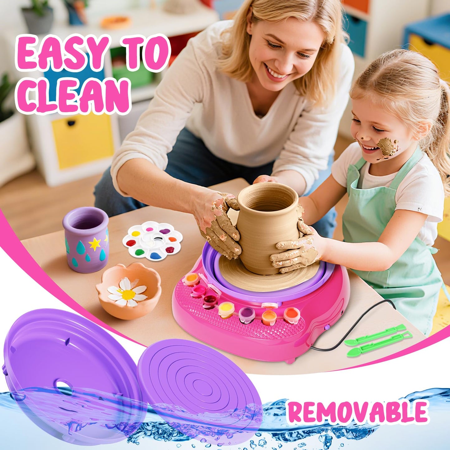 Pottery Wheel for Kids, Arts and Crafts for Kids Ages 8-12, Crafts for Girls 8-12, Complete DIY Clay Wheel Pottery Kit for Beginners, Kid Crafts Gifts for Girl Toys Ages 8 9 10 11 12 Year Old Birthday