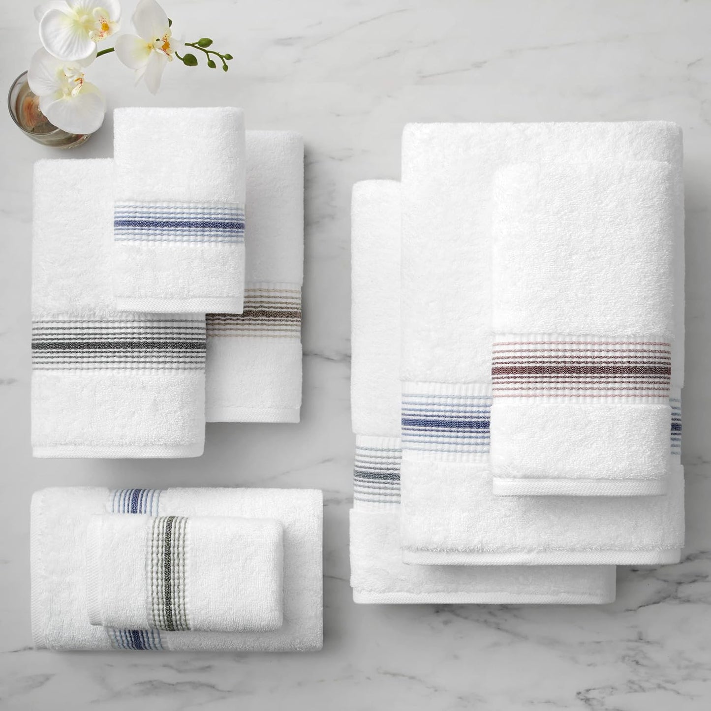 Pack 8, 100% 600 13 13 Aston & Arden Aegean Ombre Stripe Washcloth, of Turkish Cotton GSM Soft Absorbent Face & Body