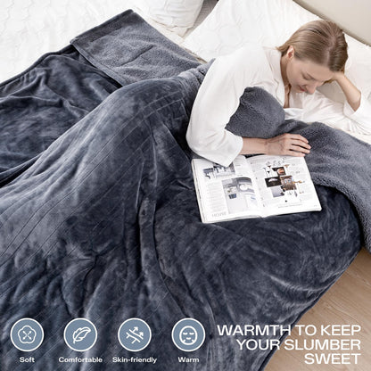 Heated Blanket Twin, Electric Blanket Soft Sherpa Flannel, 10 Hours Auto Shut-off & 8 Fast Heating Levels, Machine Washable ETL Certified, Heating Blanket for Bed & Sofa (62x84 inches, Gray)
