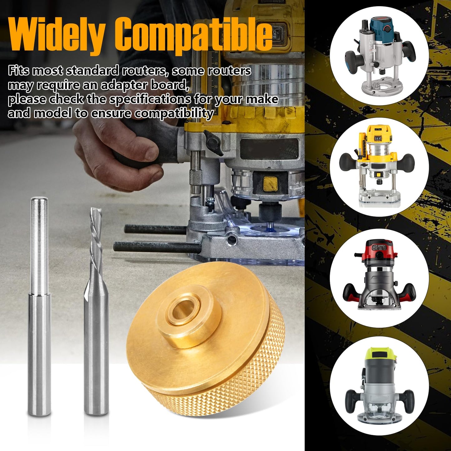 71333 Inlay Router Bit Bushing Set for 1/4 Templates High RPM Routing, Includes 1/8" Carbide Spiral Bit + 1/4 Shank - Universal Quick Change Bushing, Retainer Nut, Collar, Alignment Pin