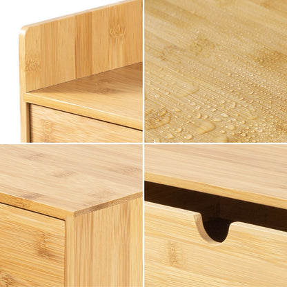 Wisuce Bamboo Desk Drawer Organizer, Desktop Organizer with Drawers Tabletop Storage Organization Box for Office Home Toiletries Supplies Vanity, No Assembly Required(1 with shelf-3 Drawers)