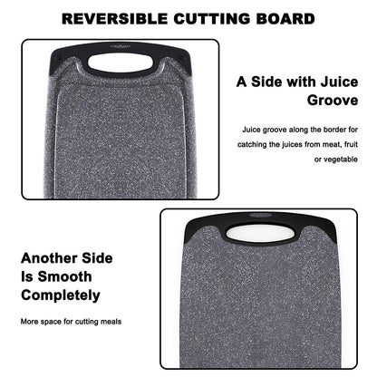 Viretang Plastic Cutting Boards Set of 3 Extra Large for Kitchen, Thick Chopping Board with Deep Juice Grooves, Non‑Slip Feet, Easy Grip Handle, BPA Free, Dishwasher Safe,Black
