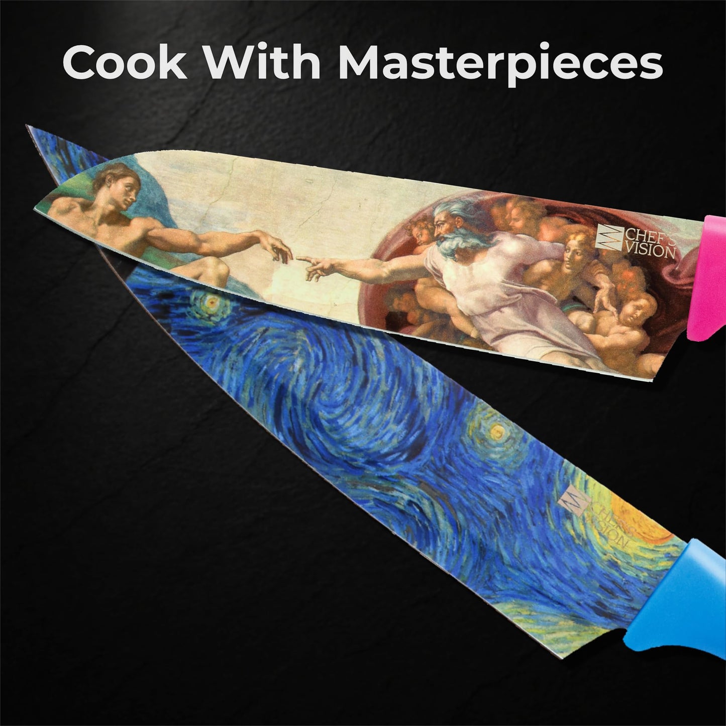 CHEF'S VISION Masterpiece Knife Set - 6-Piece Stainless Steel Cutting Knives Set for Kitchen - Stunning Artistic Designs, Great Gift for Women or Men - Unique Kitchen Knife Set Gift for Art Lovers