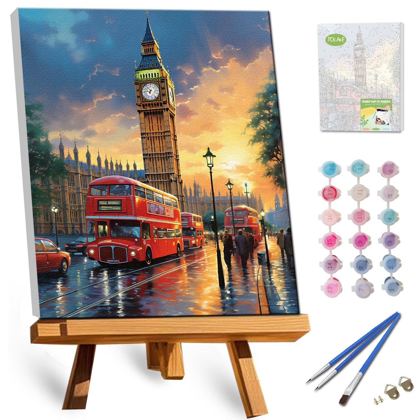 TOCARE Framed Paint by Numbers Kit for Adults Beginner, 12x16Inch London Paint by Numbers with Frame,Big Ben Paint by Number Framed Canvas (Without Easel)
