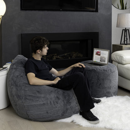 Gouchee Home Agora Soft Faux Rabbit Fur XL Bean Bag Chair Charcoal