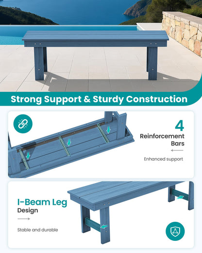 SERWALL 2-Person Outdoor Bench Backless, HDPE Outdoor Benches Weatherproof, 660 Lbs Weight Capacity, Poly Lumber Patio Furniture for Garden, Porch and Park, Navy, 2 Pack