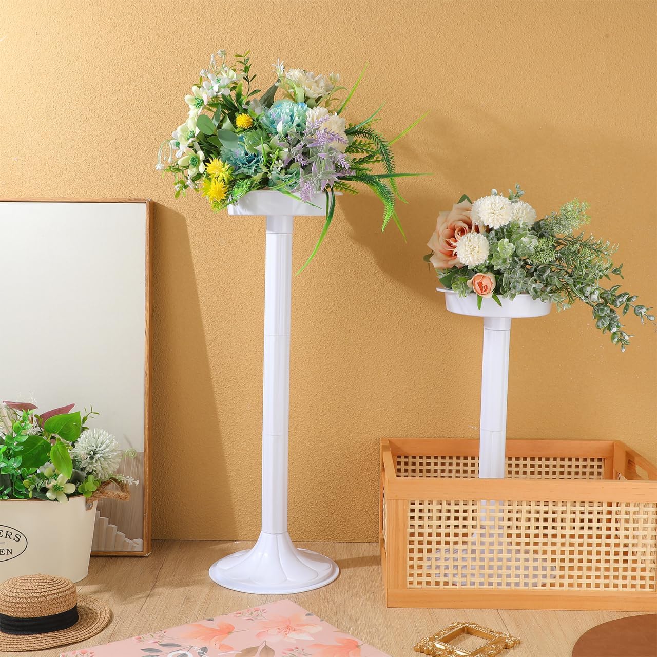 2 19.7 Inch Abaodam Pcs Wedding Flower Stand Roman Pillar, White Decorative Columns for Road Lead, Flower Arrangement