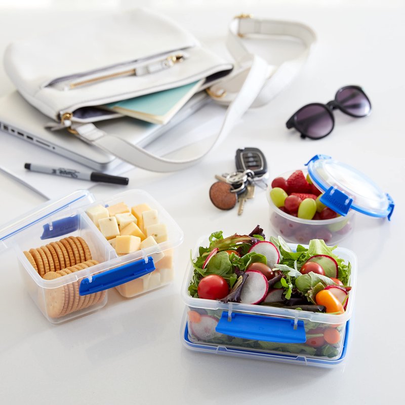 Sistema KLIP IT Rectangular Collection Food Storage Container, 33.8 oz./1.0 L, Clear/Blue, 3 Count