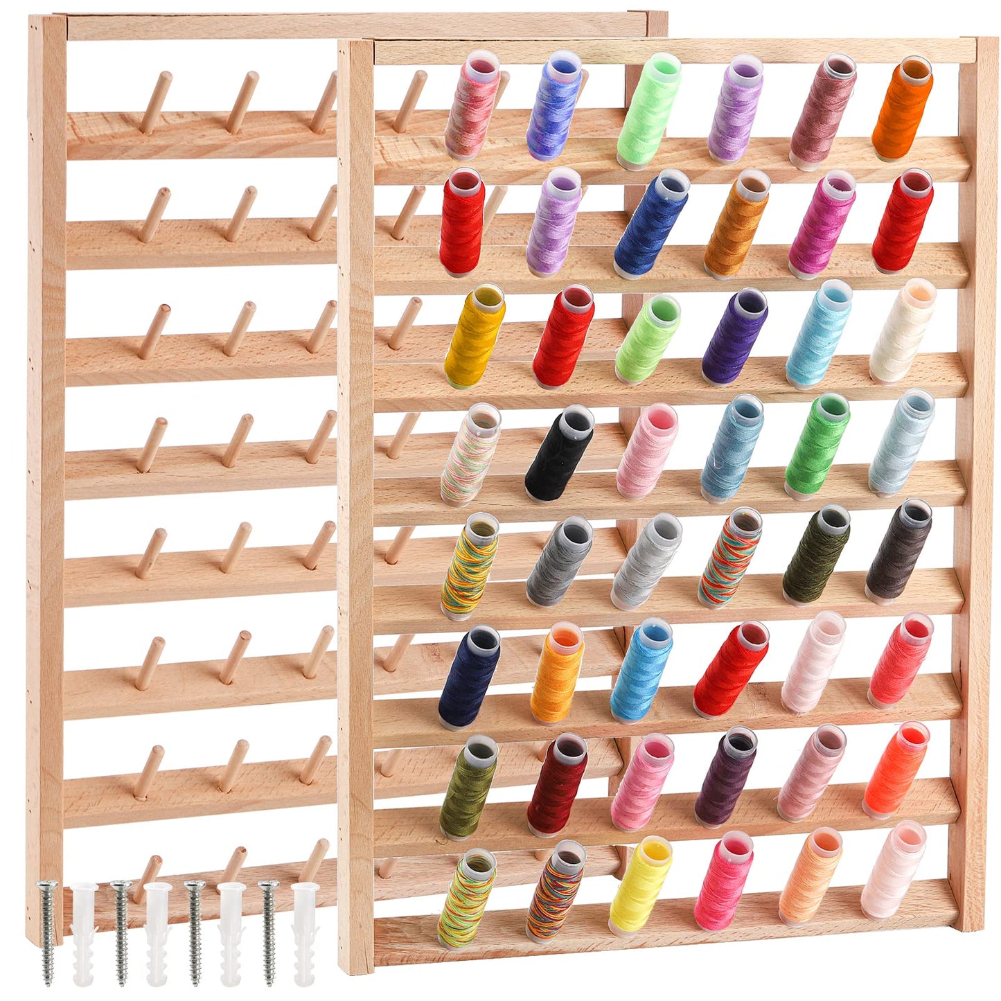 Tosnail Large 2 Pack Wooden Thread Racks, 48 Spools Wall Mount Storage Organizer for Sewing & Embroidery