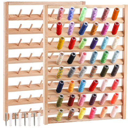 Tosnail Large 2 Pack Wooden Thread Racks, 48 Spools Wall Mount Storage Organizer for Sewing & Embroidery