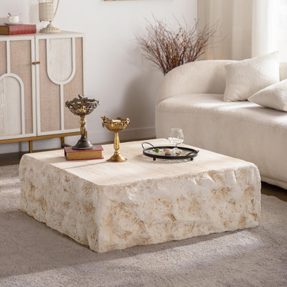 GDFStudio Modern Lightweight Concrete Coffee Table, Indoor Outdoor Square Accent Table, Mid Century MGO Side Tables, Faux Stone Sofa Tables for Living Room Office Apartment, No Assembly, Amber+Beige