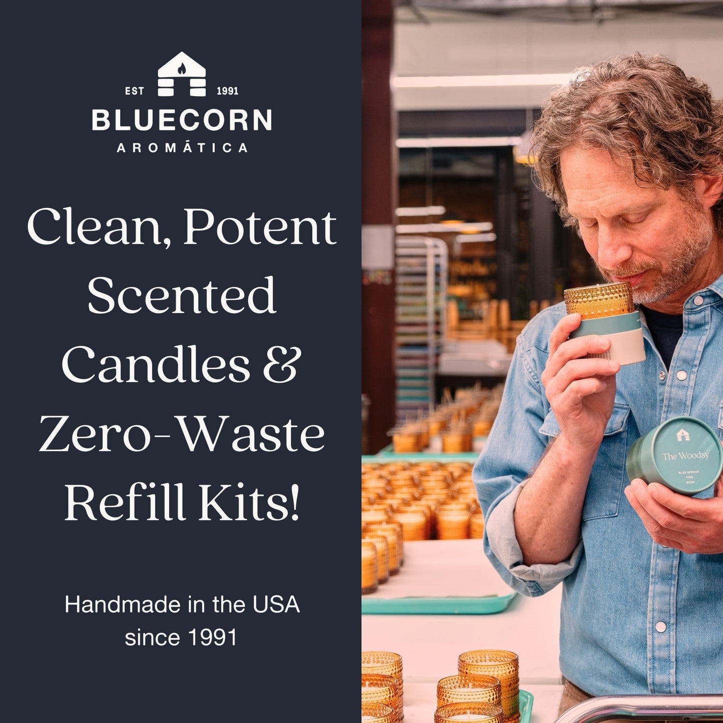 Bluecorn Aromática Scented Candle Tin, The Woodsy, Blue Spruce, Pine & Musk, Vegan Coconut Wax, Clean Burning & Long Lasting Christmas Tree Candle, Winter Home Decor, Gifts, Made in USA, 8 Oz