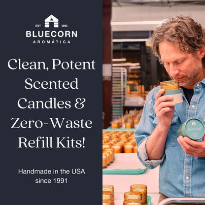 Bluecorn Aromática Scented Candle Tin, The Woodsy, Blue Spruce, Pine & Musk, Vegan Coconut Wax, Clean Burning & Long Lasting Christmas Tree Candle, Winter Home Decor, Gifts, Made in USA, 8 Oz