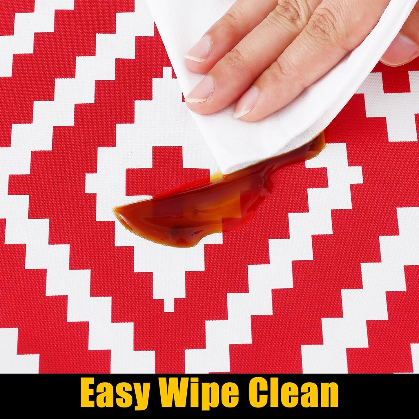 smiry Rectangle Picnic Table Cloth, Waterproof Elastic Fitted Outdoor Tablecloths for 4 Foot Tables, Red