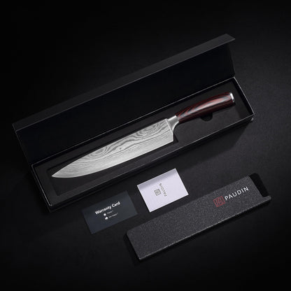 PAUDIN Chef Knife, 8 Inch High Carbon Stainless Steel Sharp Kitchen Knife with Ergonomic Handle, Gift Box for Family & Restaurant