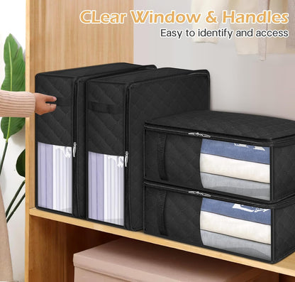 MISSLO 4 Pack Bed Sheet Organizers and Storage for Queen/King Size Sheets, Pillow Cases, Towels, Clothes with Clear
